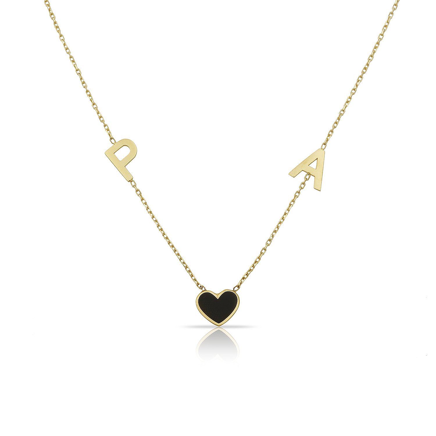 14K DOUBLE INITIAL WITH ENAMEL HEART NECKLACE