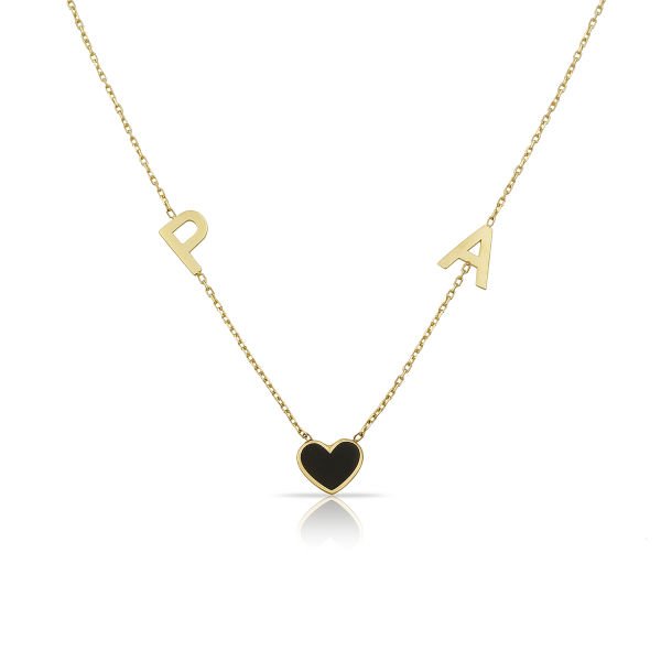 14K DOUBLE INITIAL WITH ENAMEL HEART NECKLACE