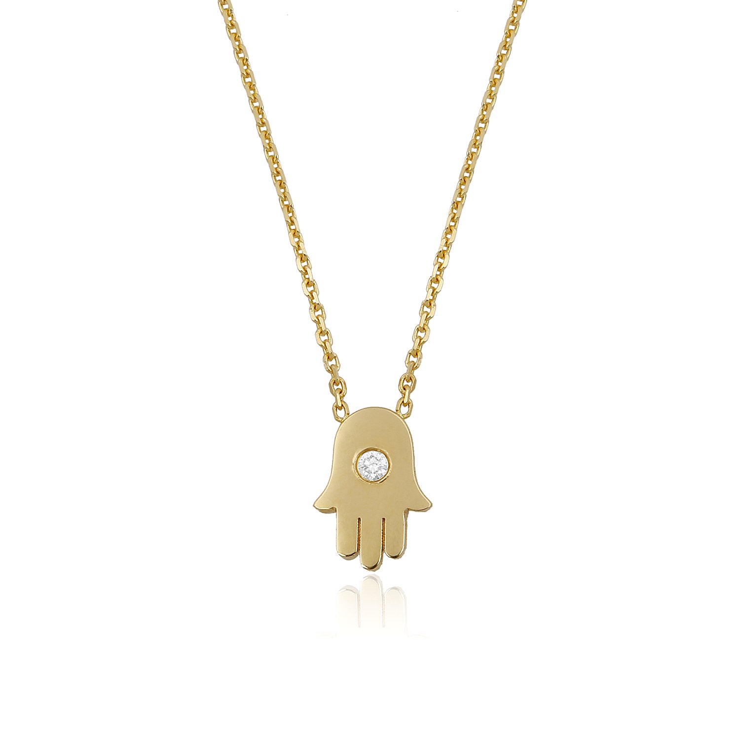 14K HAMSA HAND WITH DIAMOND DOT NECKLACE
