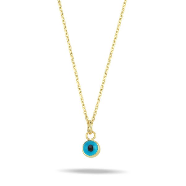 14K  ROUND EVIL EYE GLASS CHARM NECKLACE