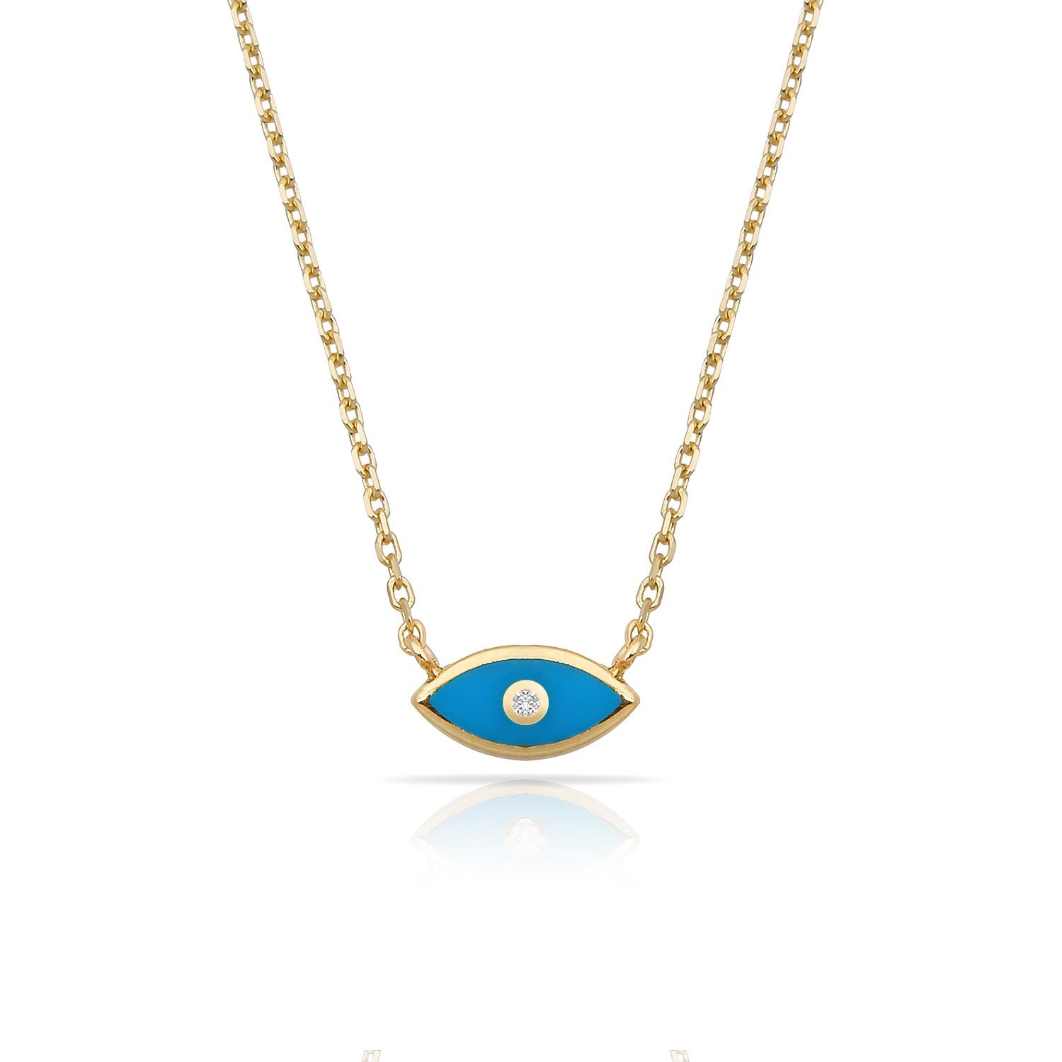 14K ENAMEL EVIL EYE DIAMOND DOT NECKLACE