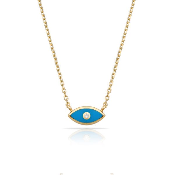 14K ENAMEL EVIL EYE DIAMOND DOT NECKLACE