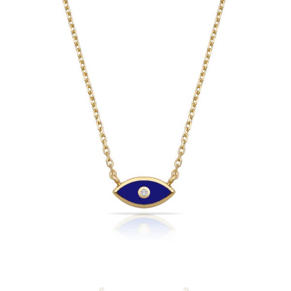 14K ENAMEL EVIL EYE DIAMOND DOT NECKLACE