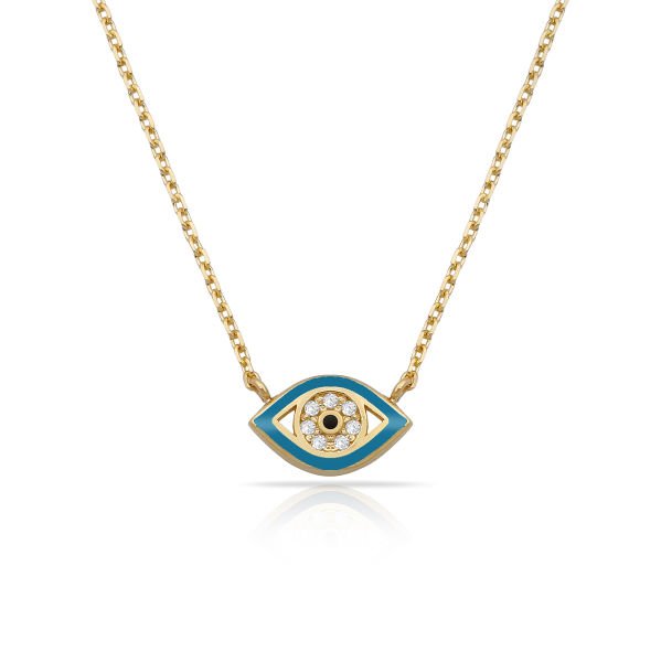 14K ENAMEL EVIL EYE DIAMOND NECKLACE