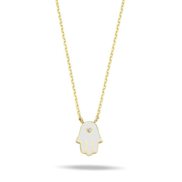 14K ENAMEL HAMSA HAND DIAMOND DOT NECKLACE