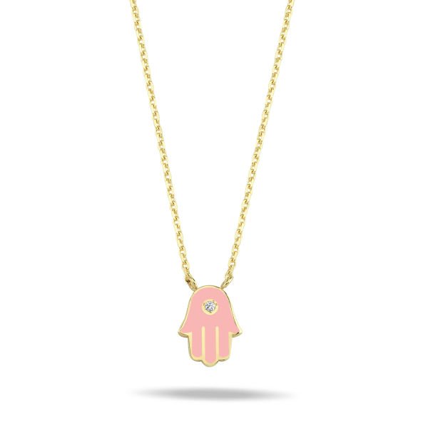 14K ENAMEL HAMSA HAND DIAMOND DOT NECKLACE