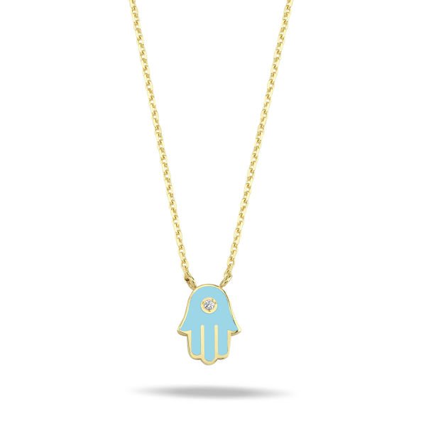 14K ENAMEL HAMSA HAND DIAMOND DOT NECKLACE