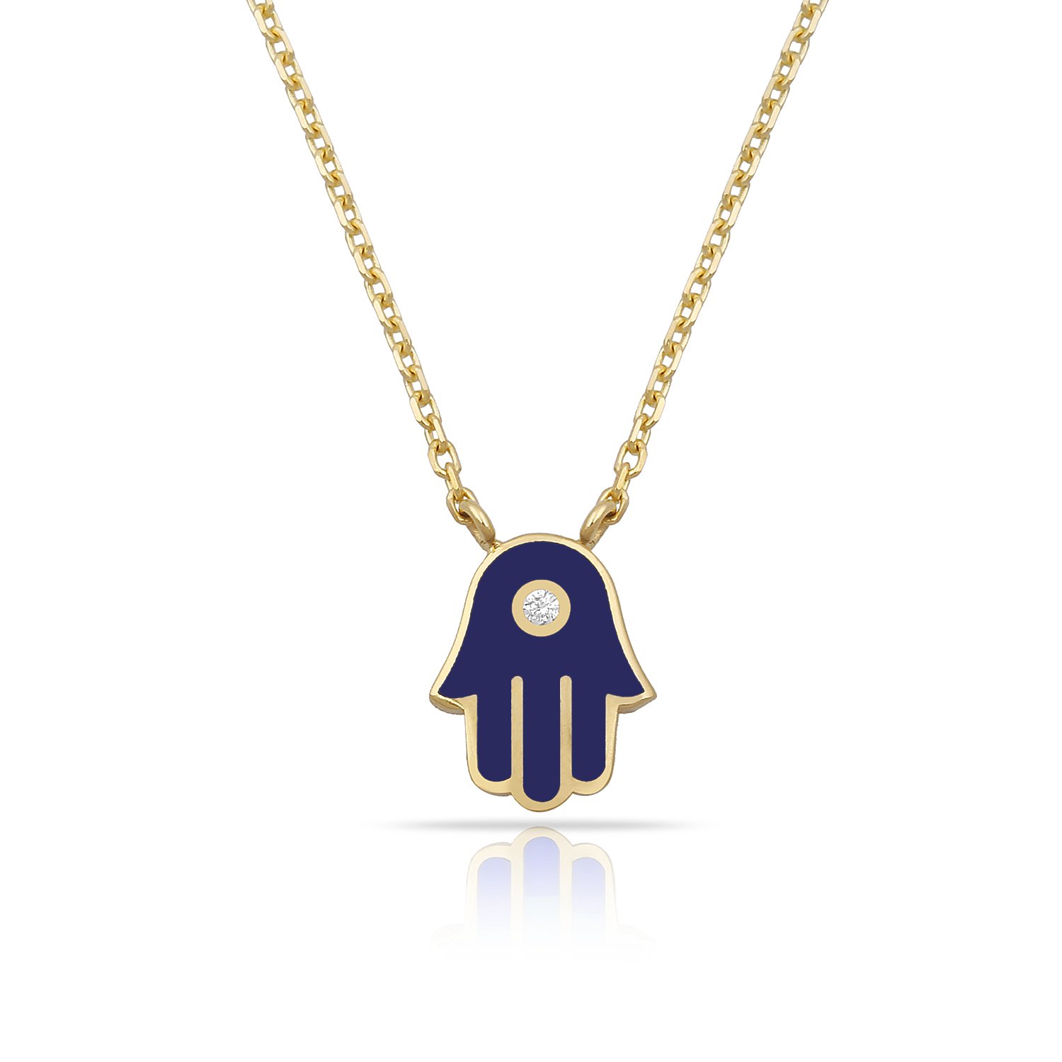 14K ENAMEL HAMSA HAND DIAMOND DOT NECKLACE