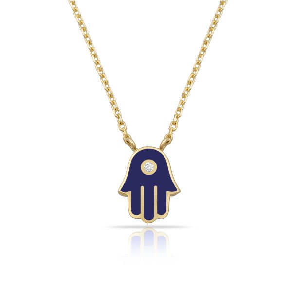 14K ENAMEL HAMSA HAND DIAMOND DOT NECKLACE