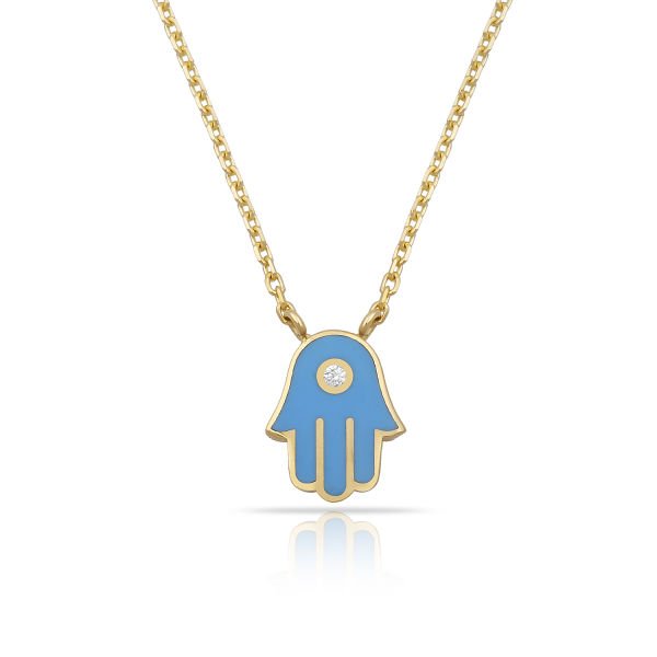 14K ENAMEL HAMSA HAND DIAMOND DOT NECKLACE
