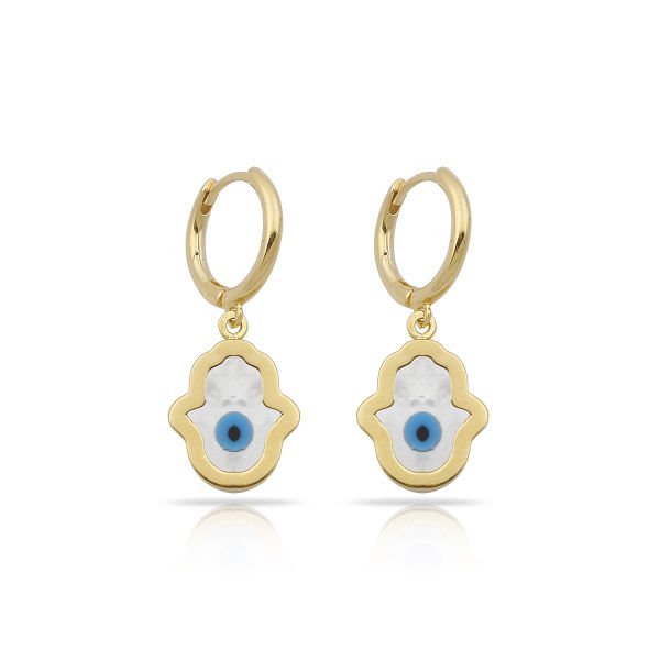14K HAMSA HAND HUGGIE EARRINGS
