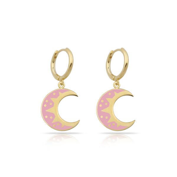 14K ENAMEL MOON IN HUGGIE EARRINGS