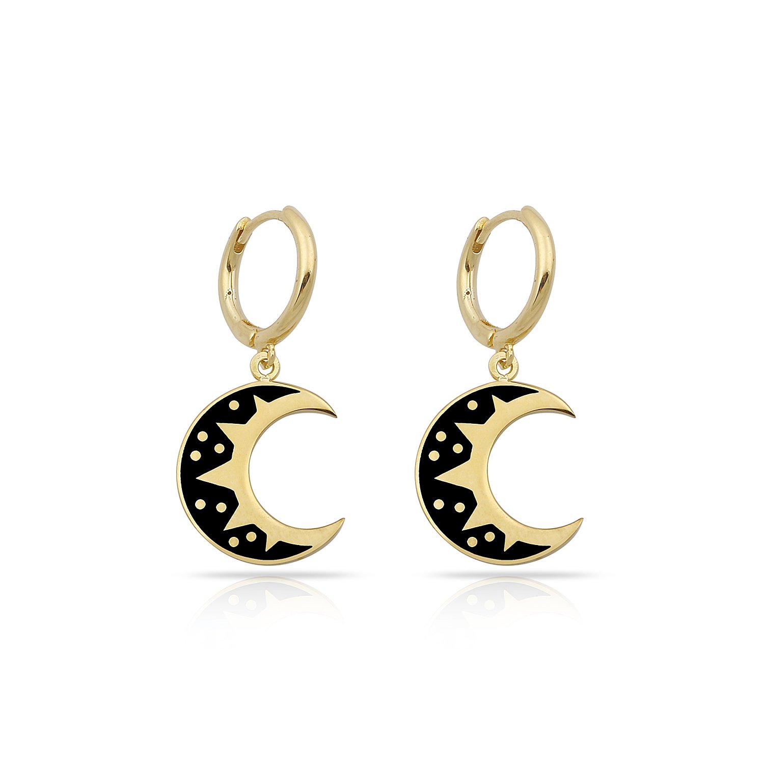 14K ENAMEL MOON IN HUGGIE EARRINGS