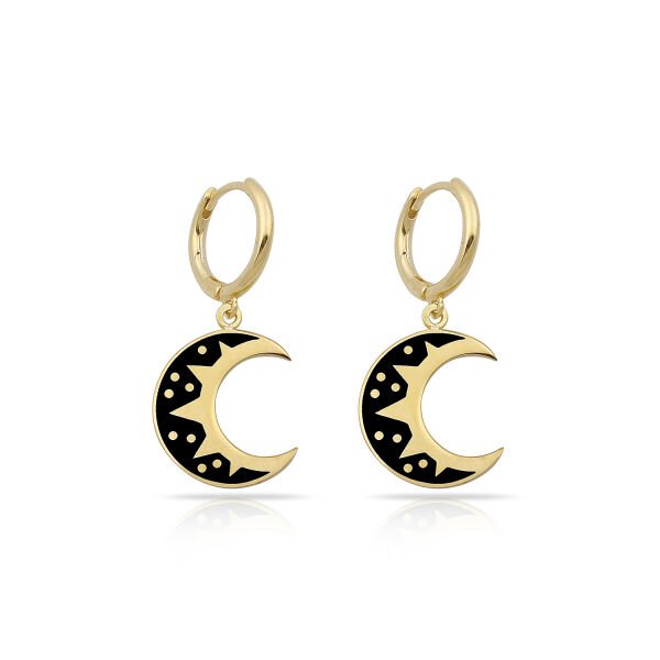 14K ENAMEL MOON IN HUGGIE EARRINGS
