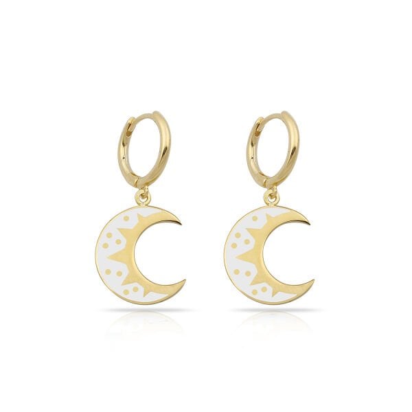 14K ENAMEL MOON IN HUGGIE EARRINGS