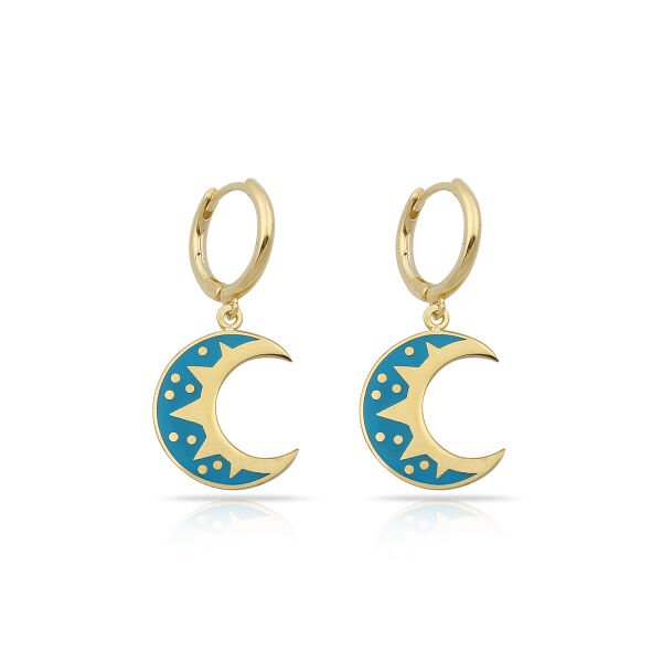 14K ENAMEL MOON IN HUGGIE EARRINGS