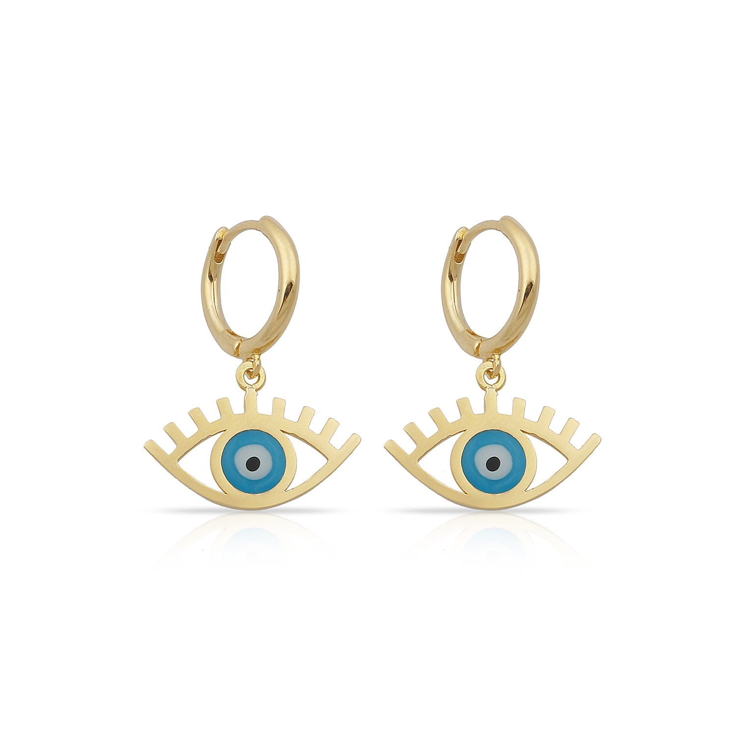 14K EVIL EYE IN HUGGIE EARRINGS