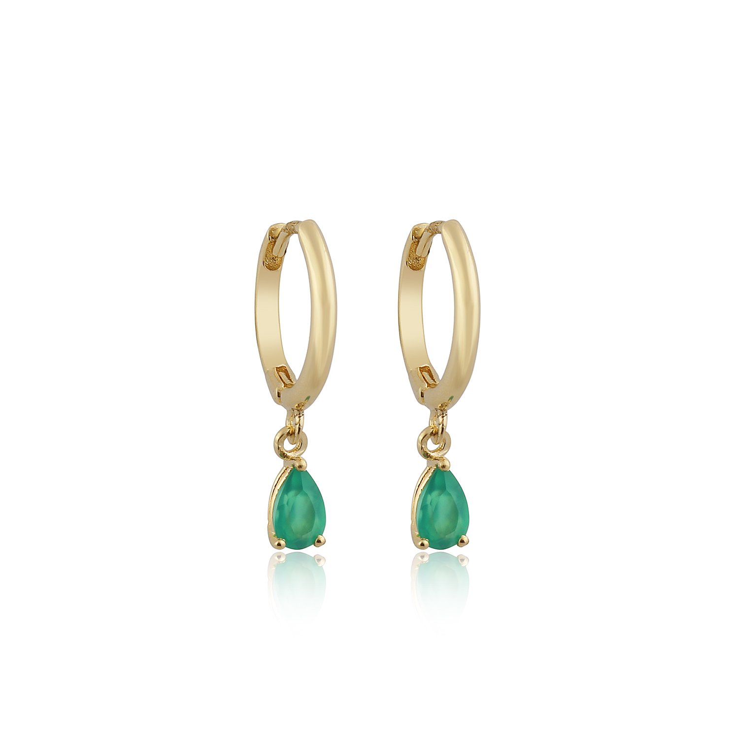 14K AGATE DROP STONE CHARM HUGGIE EARRINGS
