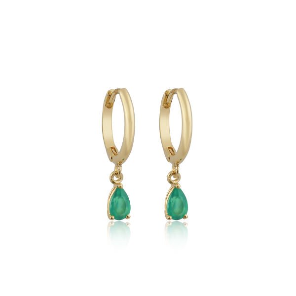 14K AGATE DROP STONE CHARM HUGGIE EARRINGS