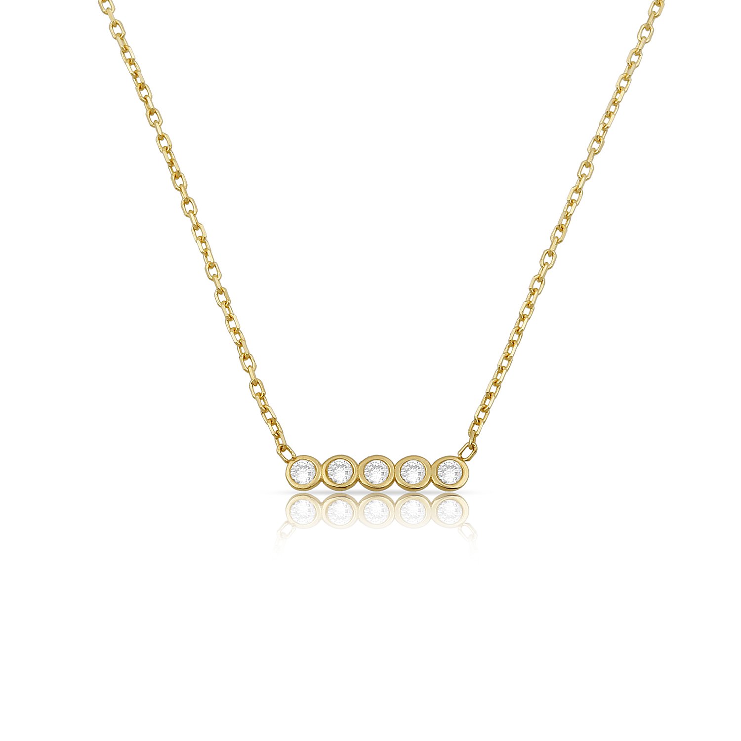 14K FIVE DIAMOND STONES BAR NECKLACE