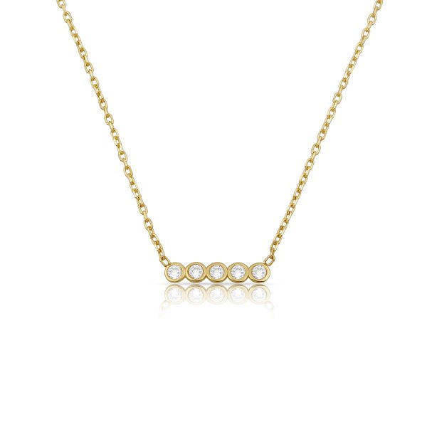 14K FIVE DIAMOND STONES BAR NECKLACE