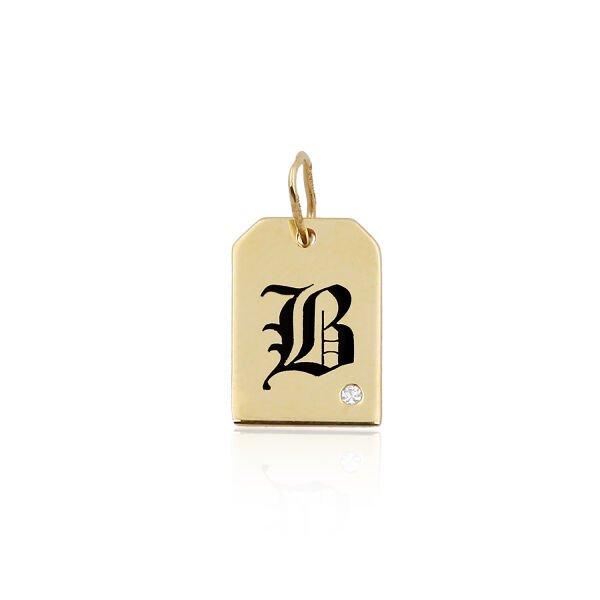 14K ENAMEL LETTER WITH DIAMOND DOT CHARM