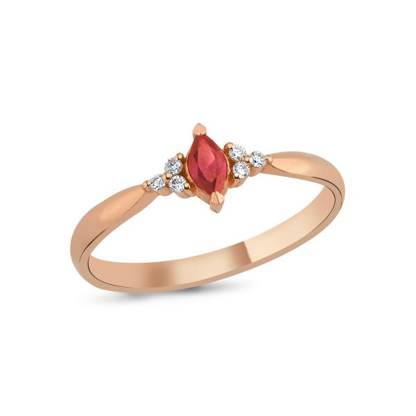 14K RUBY MARQUISE DIAMOND RING