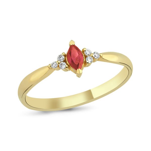 14K RUBY MARQUISE DIAMOND RING