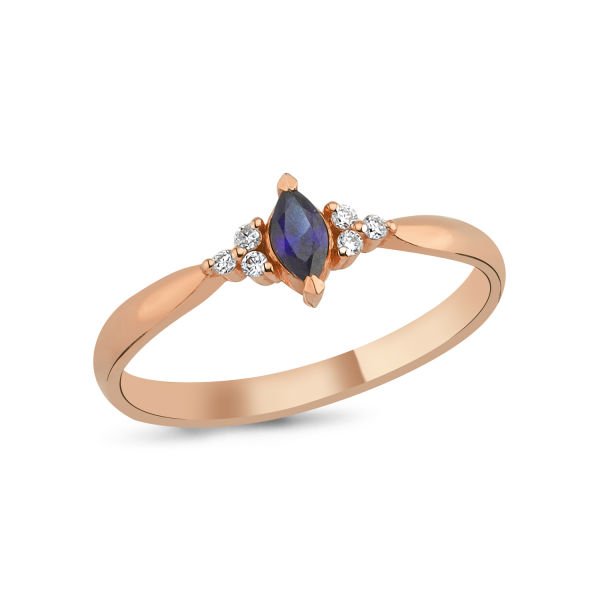 14K SAPPHIRE MARQUISE DIAMOND STONE RING