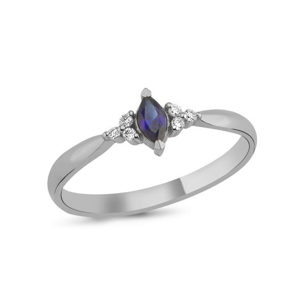 14K SAPPHIRE MARQUISE DIAMOND STONE RING
