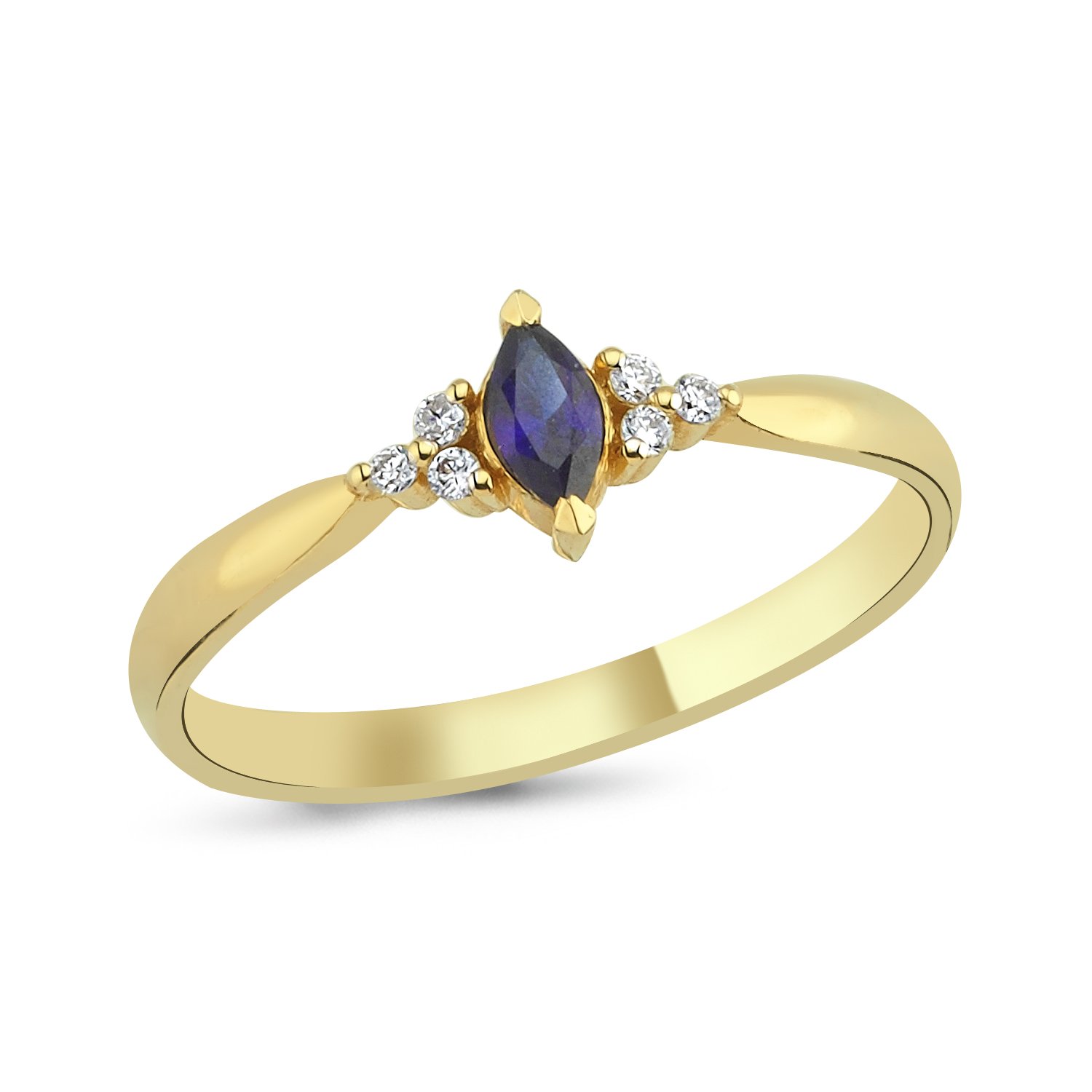 14K SAPPHIRE MARQUISE DIAMOND STONE RING