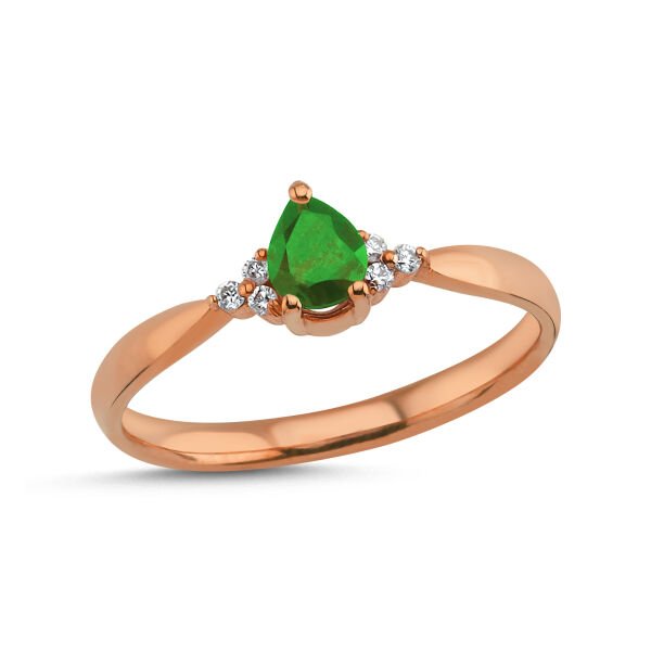 14K DROP EMERALD GREEN STONE DIAMOND RING