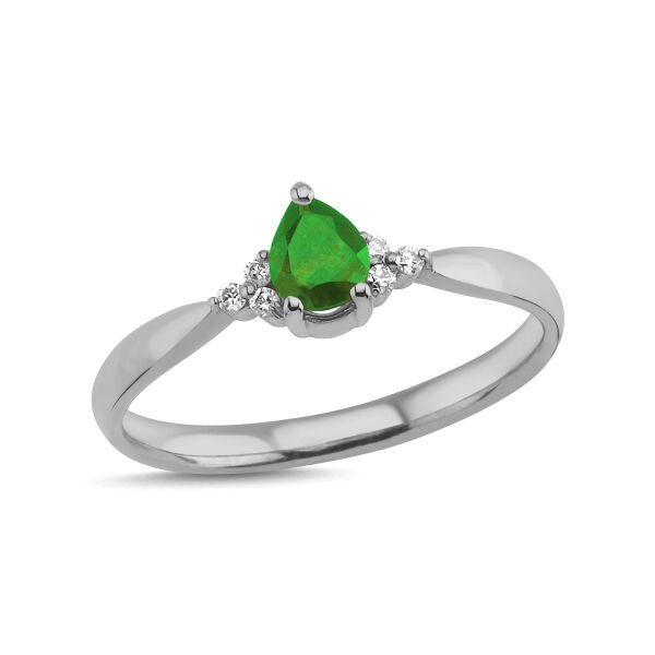 14K DROP EMERALD GREEN STONE DIAMOND RING
