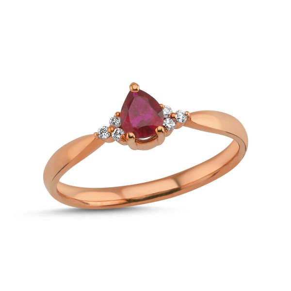 14K DROP RUBY STONE DIAMOND RING