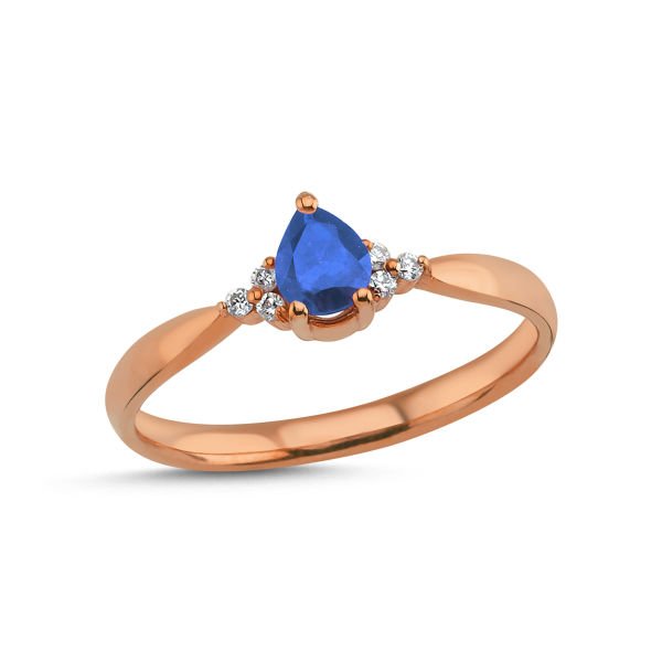 14K DROP SAPPHIRE STONE DIAMOND RING