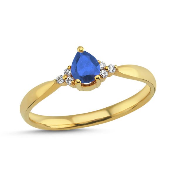 14K DROP SAPPHIRE STONE DIAMOND RING