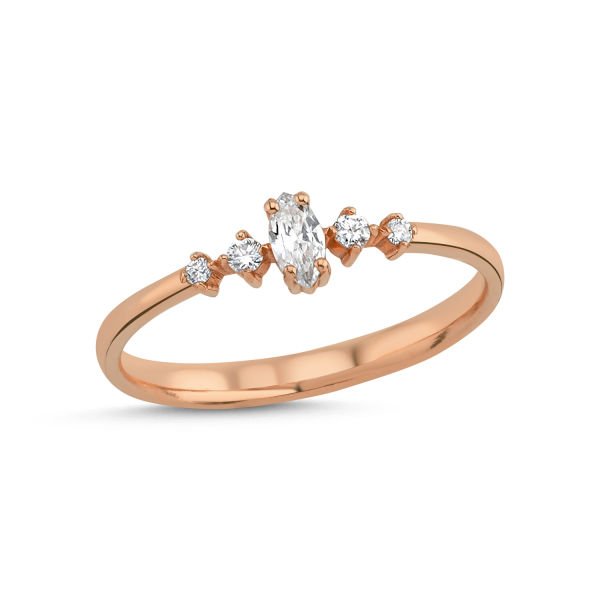 14K MARQUISE & ROUND DIAMOND RING