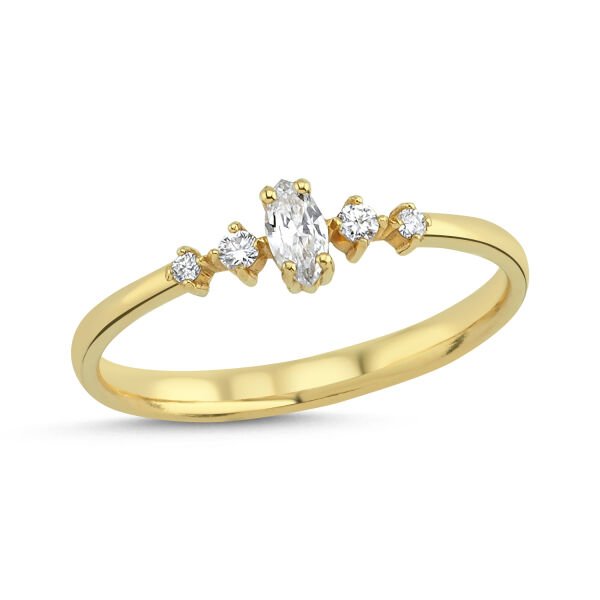 14K MARQUISE & ROUND DIAMOND RING