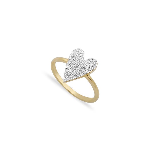 14K PAVE DIAMOND HEART RING
