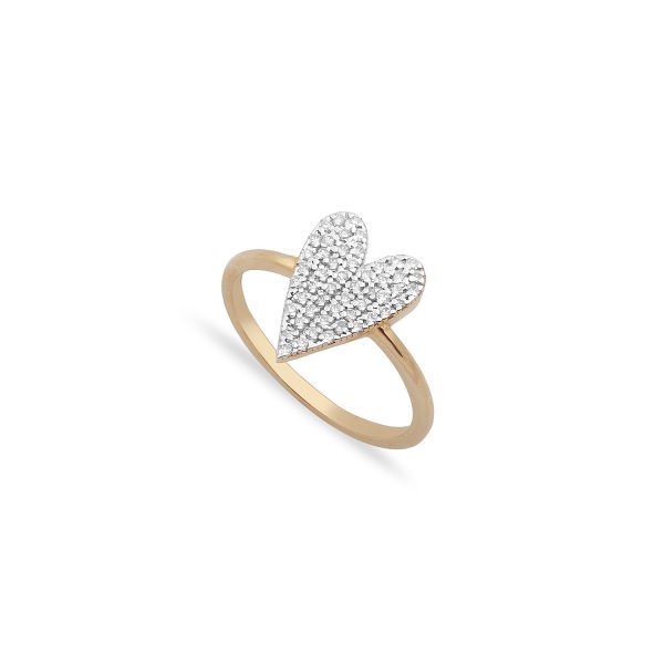 14K PAVE DIAMOND HEART RING