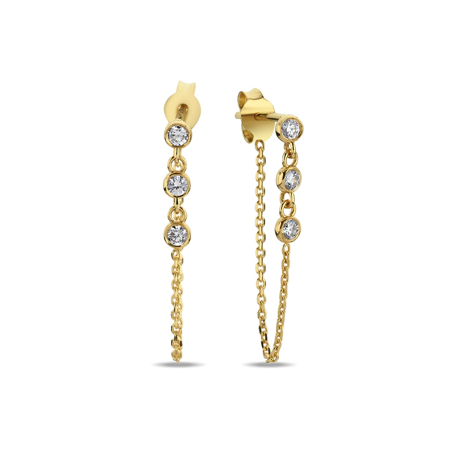 14K DIAMOND DAINTY CHAIN STUD EARRINGS
