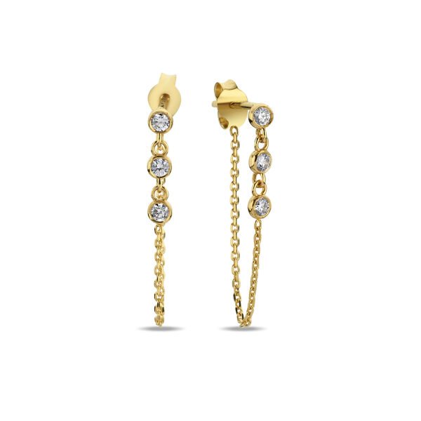 14K DIAMOND DAINTY CHAIN STUD EARRINGS