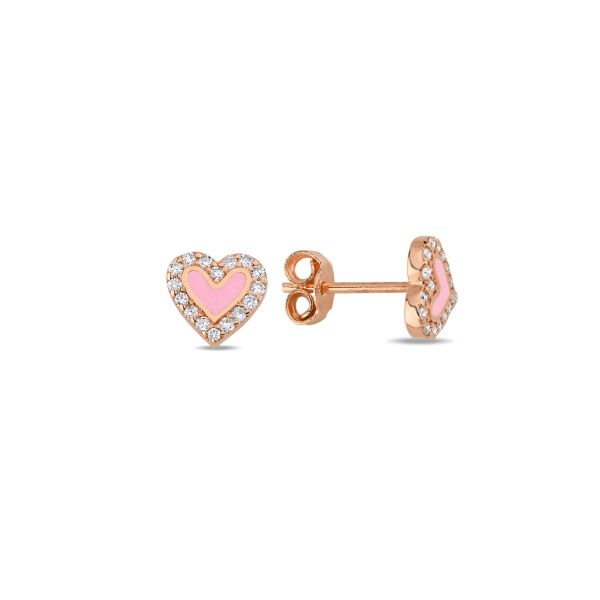 14K DIAMOND ENAMEL HEART STUD EARRINGS