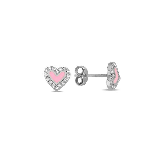14K DIAMOND ENAMEL HEART STUD EARRINGS