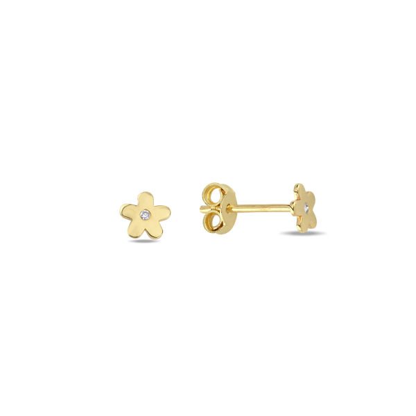 14K DIAMOND MINI FLOWER STUD EARRINGS