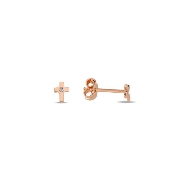 14K DIAMOND MINI CROSS STUD EARRINGS