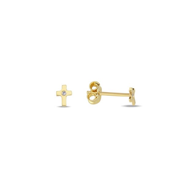 14K DIAMOND MINI CROSS STUD EARRINGS