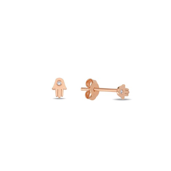 14K DIAMOND MINI HAMSA HAND STUD EARRINGS