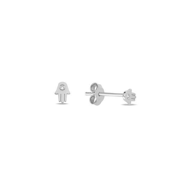 14K DIAMOND MINI HAMSA HAND STUD EARRINGS