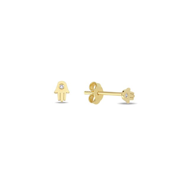 14K DIAMOND MINI HAMSA HAND STUD EARRINGS
